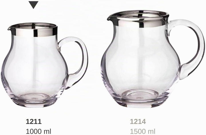 EDZARD Glaskaraffe Olivia, feiner Kristallglas Krug mit Platinrand, Füllvolumen 1,0 Liter, Höhe 16 c