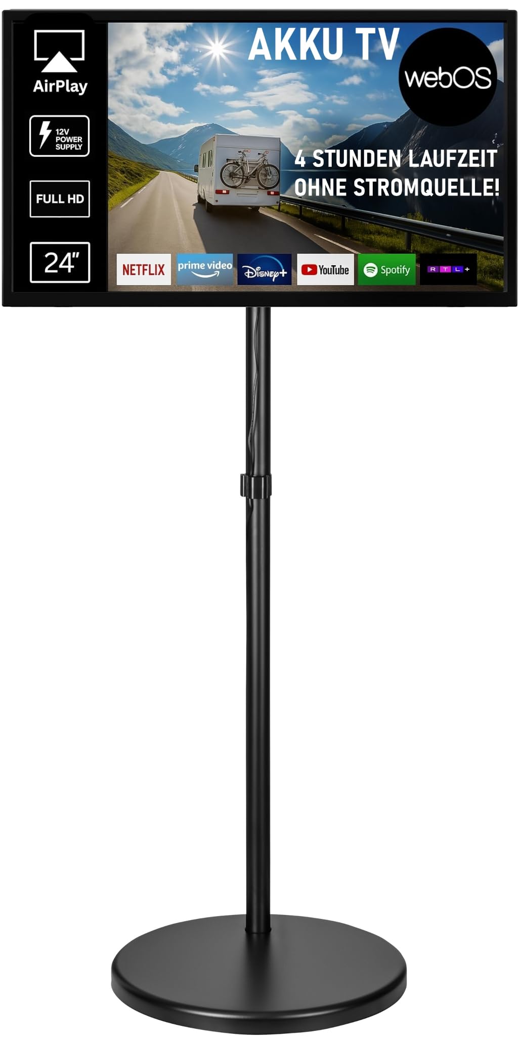Reflexion LEDA24OSBT Smart LED Akku Fernseher powered by webOSHub, 60 cm/24 Zoll, Camping/Wohnmobil/