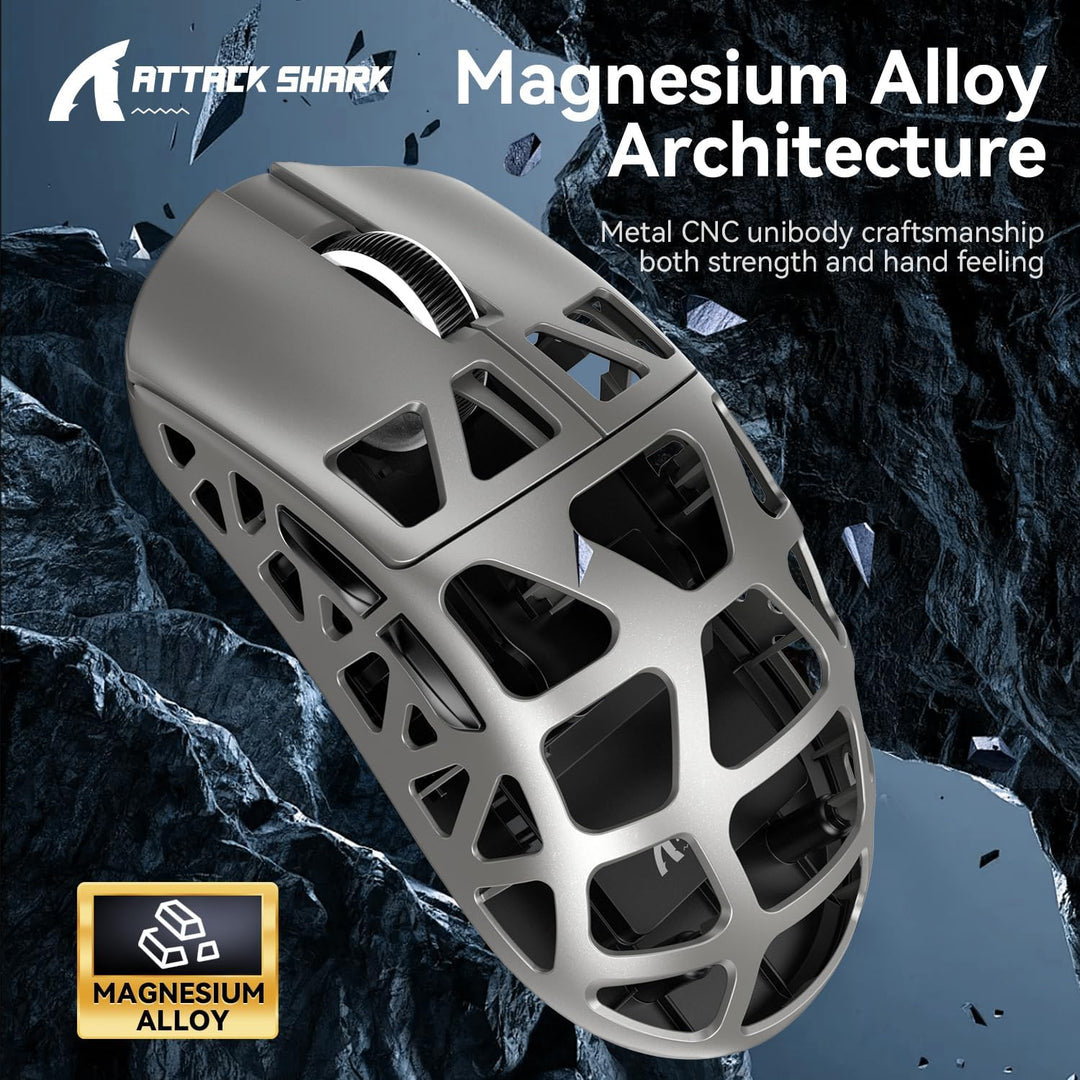 ATTACK SHARK R3 Magnesiumlegierungsmaus, kabellose 8K-Maus, 46 g SUPERLIGHT-Maus, PixArt PAW3395-Gam