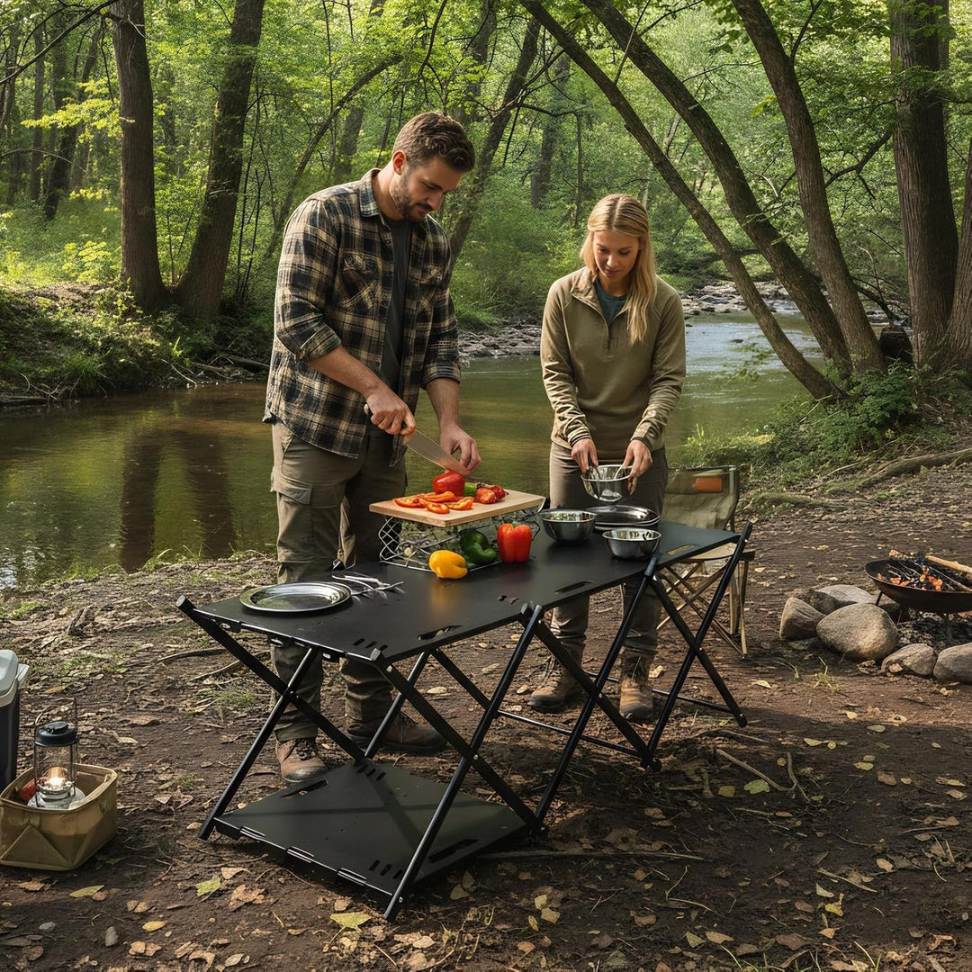 Klapptisch Campingtisch Camping Schrank Klappbar 2-in-1 Kohlenstoffstahl 95x 45x 32cm, Beine für Par