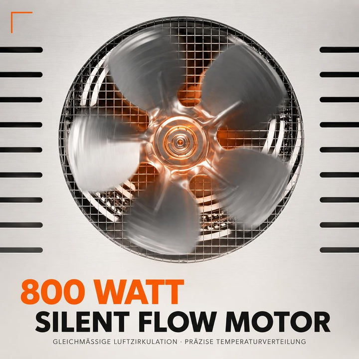 Sommertal Dörrautomat Silence 800 | 12 Edelstahl-Einschübe 800 Watt leise | 24h Timer, 30-85°C, Dehy