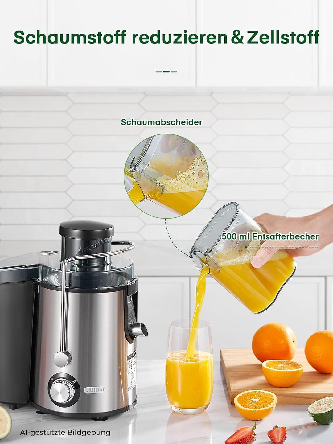 Juilist Entsafter für Obst und Gemüse, Saftpresse für 65MM Grosser Einfüllschacht, 600W juicer 2 Ges