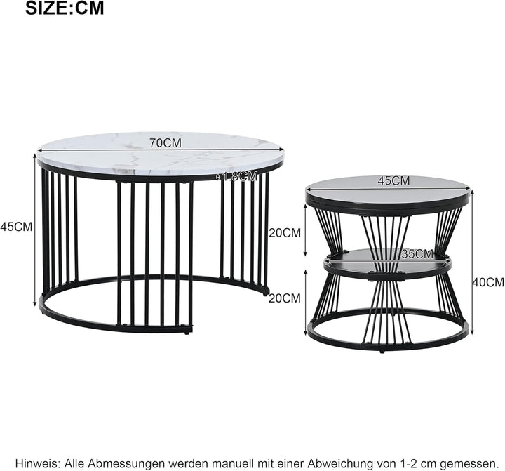 Merax Runder Couchtisch 2er Set, Moderne Beistelltisch mit Hochglanz Marmoriert für Wohnzimmer, Satz