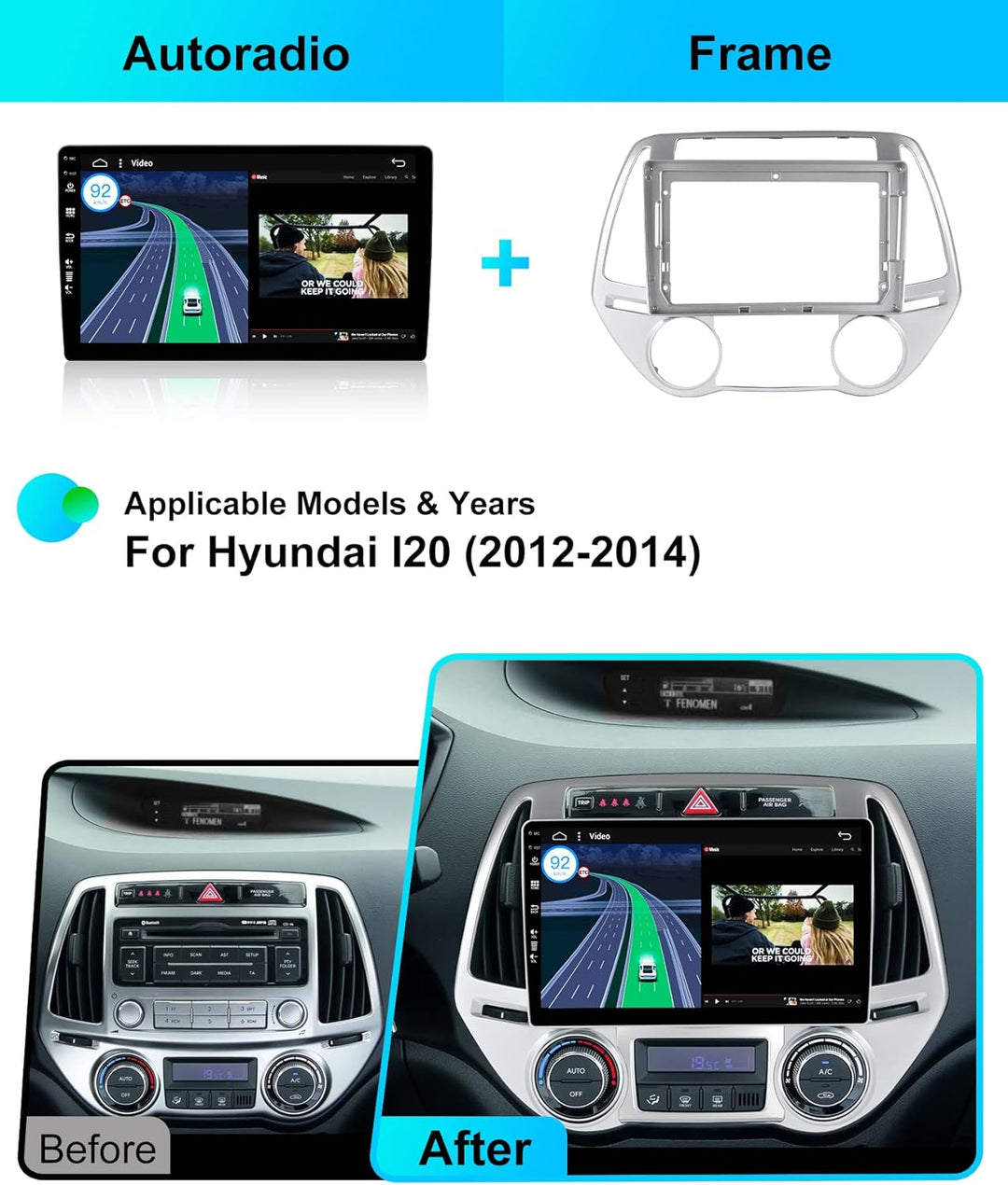 JOYX Android 12 IPS Autoradio Passt für Hyundai I20 (2012-2014) - Eingebautes CarPlay Android Auto -