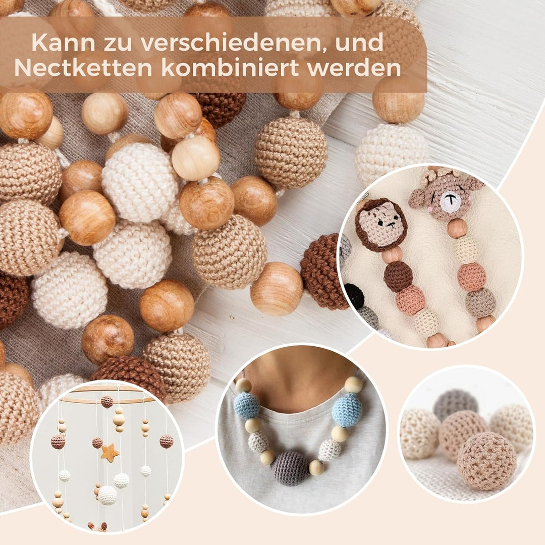 ARTREE Holzperlen und Ringe Set, 113 Stück Buche Runde Holzperlen mit Fädelloch, Makramee Perlen DIY
