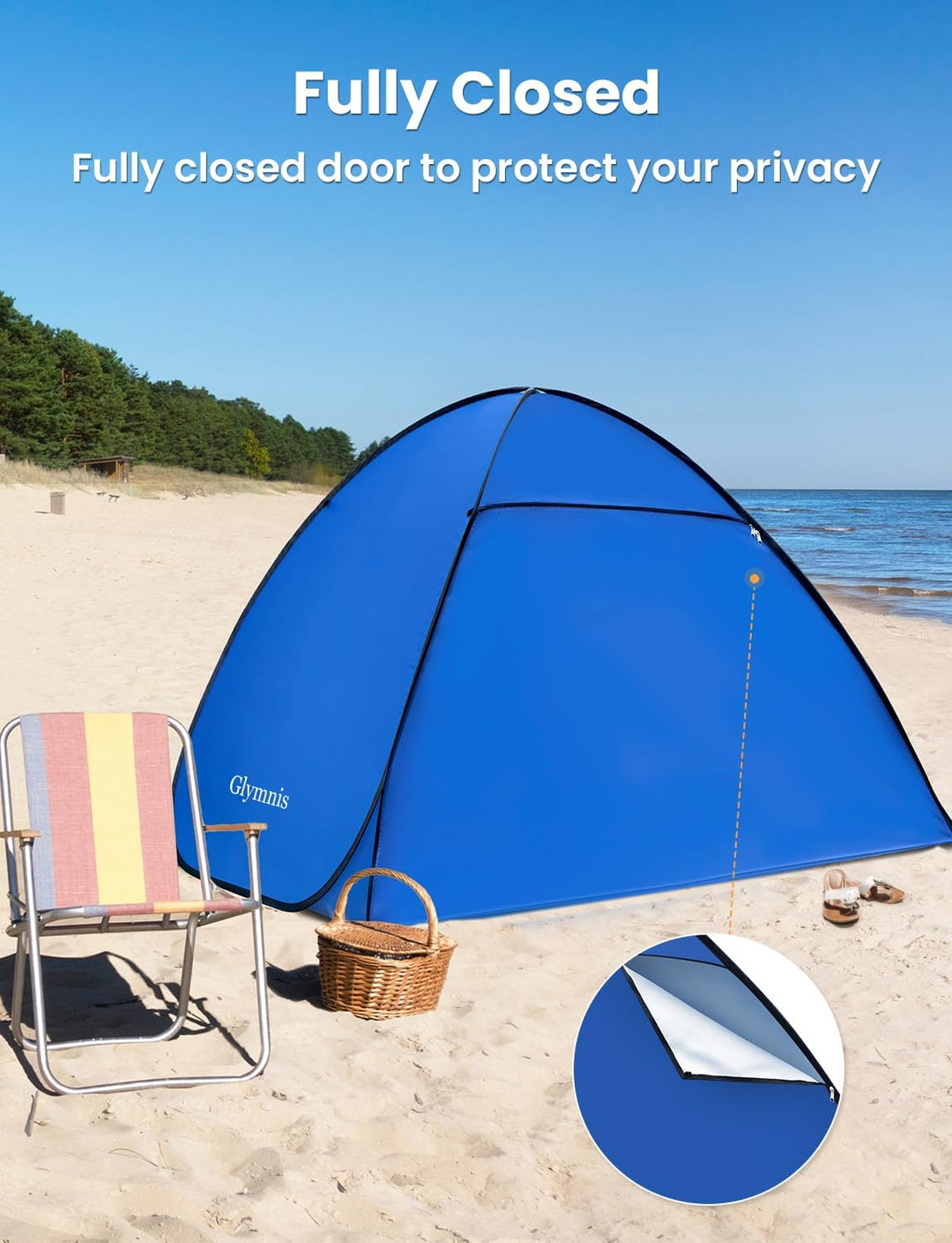 Glymnis Strandmuschel Pop Up Strandzelt Strand Zelt mit Reissverschlusstür UV-Schutz 50+ Windschutz