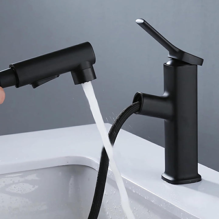 Wasserhahn Bad mit Ausziehbar Brause, Armatur Badezimmer mit 2 Strahlarten, Einhebelmischer Waschbec