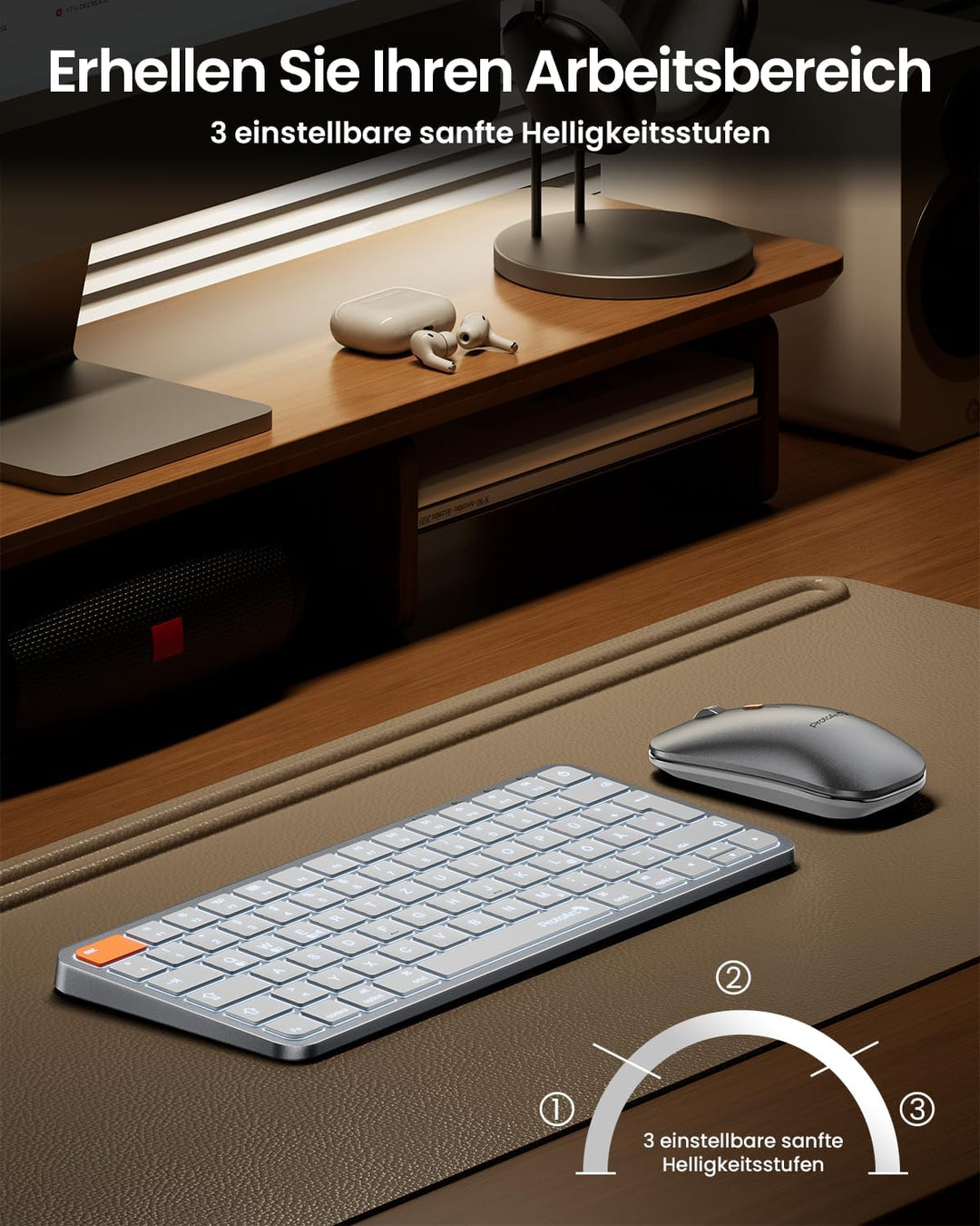 ProtoArc Beleuchtete Kompakte Bluetooth-Tastatur und Maus für Mac, KM90-A Mehrgeräte Kabellose QWERT