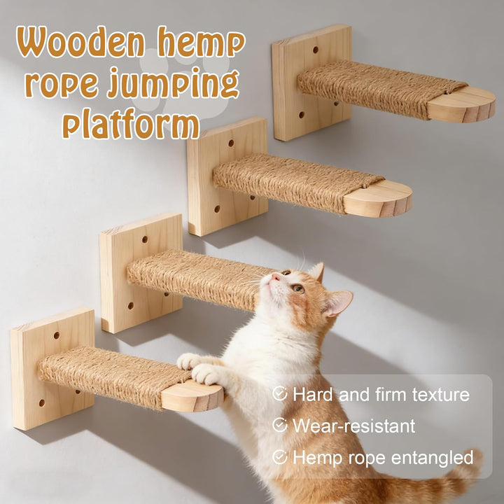 4er-Pack Katzentreppe Wand, Naturholz Kletterwand Katzen, Katzen Kletterwand Set, aus 2cm Massives G