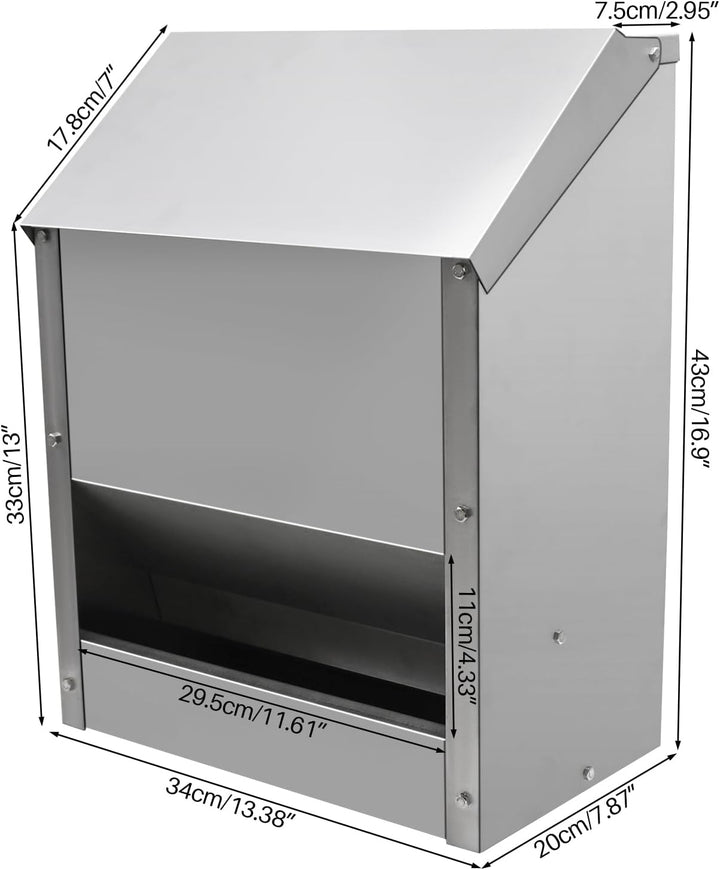 MUYIRTED 10kg Futterautomat Hühner Gross Geflügelfütterer Metall, Hühnerfutter Automat Mit Dach, Fut