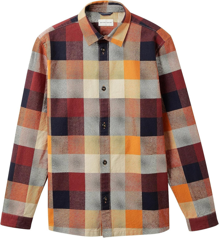 TOM TAILOR Herren Overshirt Hemd mit grossem Karo-Muster aus Baumwolle, 32310 - Orange Colorful Bloc