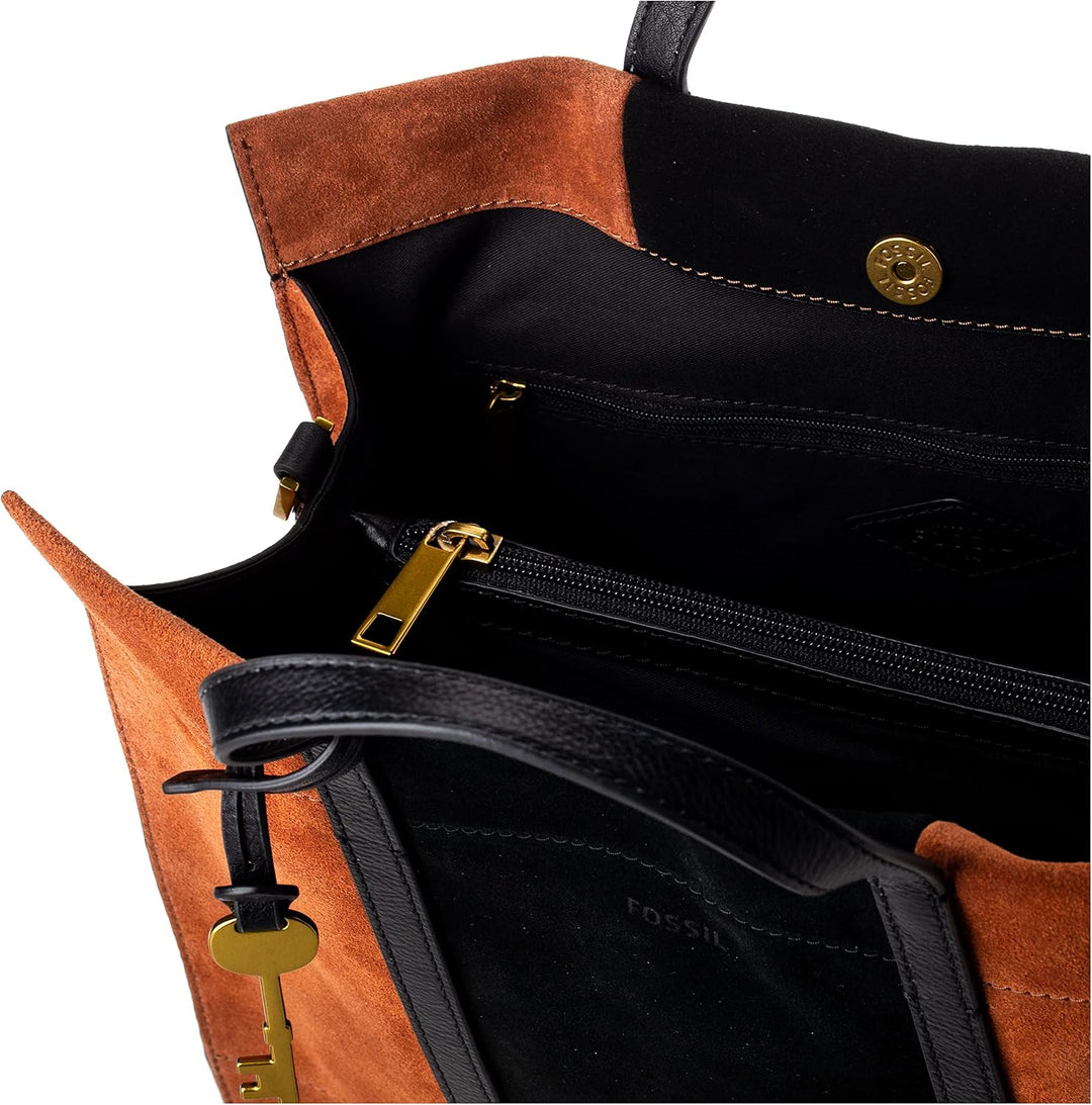 Fossil Carmen Handtasche Leder 30 cm Schwarz und Braun, Schwarz und Braun