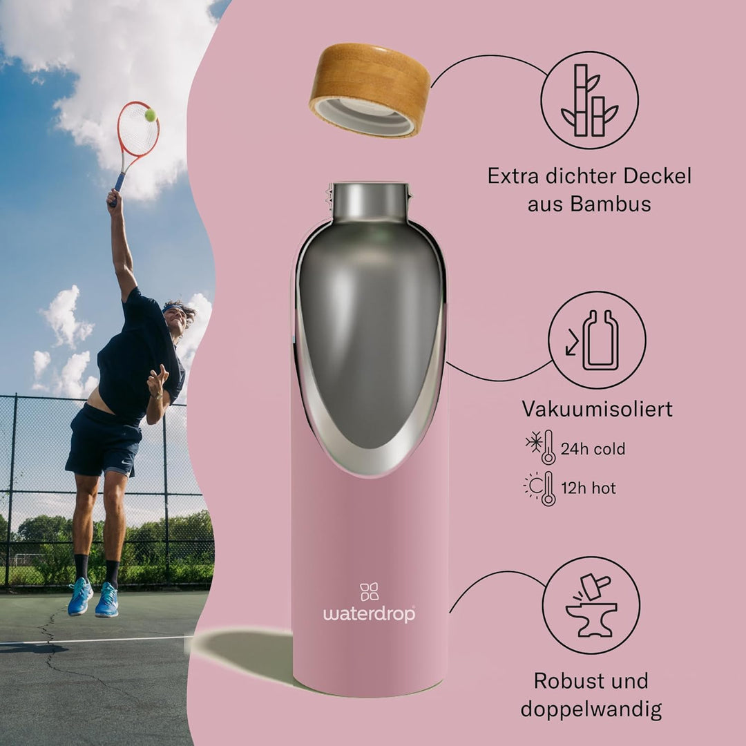 waterdrop® Edelstahl Trinkflasche 600ml - auslaufsichere Trinkflasche Kohlensäure geeignet & BPA fre