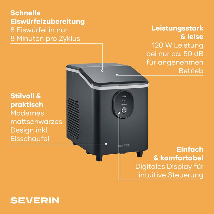 Severin Eiswürfelmaschine, Eiswürfelbereiter, 8 Eiswürfel in nur 8 Min, Kapazität 1,2 L, einfache Be