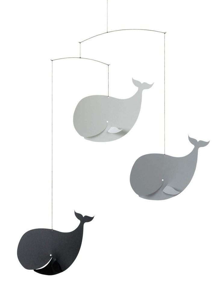 Flensted Mobiles Happy Whales, Greyscale Mobile, Stahl, schwarz/gu, 54x45 cm, Schwarz/Gu