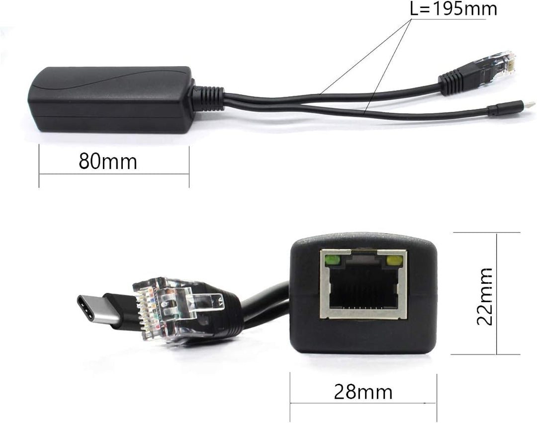ANVISION PoE-Splitter, 5 V, USB Typ C, 48 V auf 5 V, 2,4 A, IEEE 802.3af-konform. USB C （5V), USB C