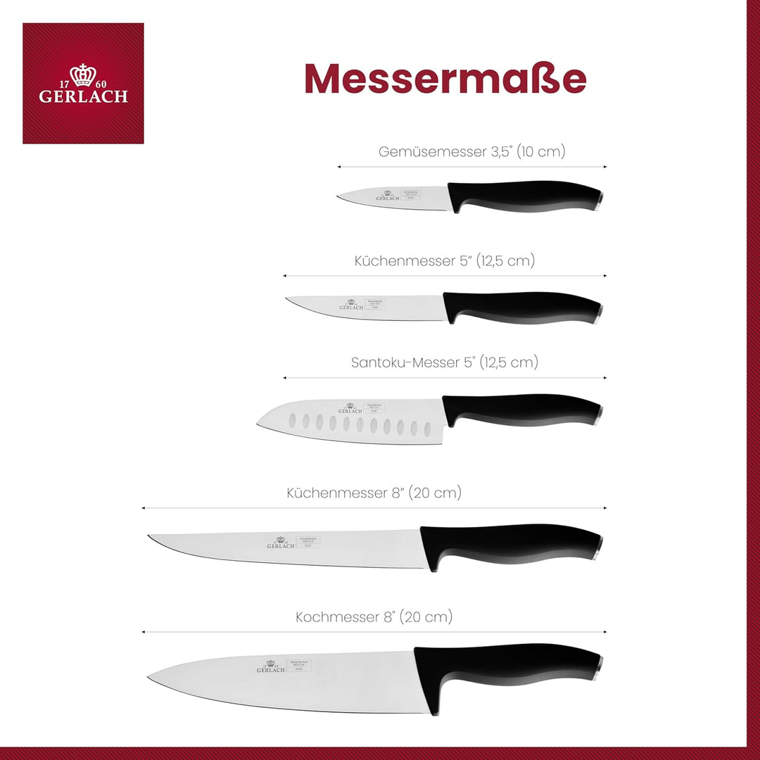 Gerlach 1760 Messerset und Messerblock mit herausnehmbarem Einsatz - 5-teilig - Scharfe Messer aus X
