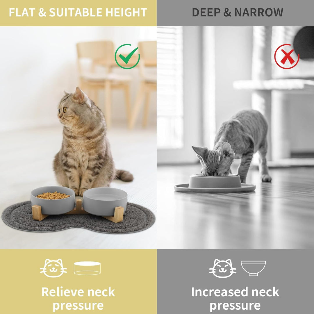 Katzennapf, 2 Stück Keramik Futternapf Katze Set, 3-in-1 rutschfeste Katzennäpfe mit Holzstände und
