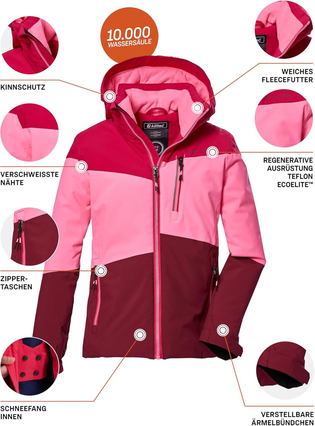 Killtec Mädchen Kow 170 Grls Jckt Funktionsjacke mit Kapuze und Schneefang/Outdoorjacke ist wasserdi