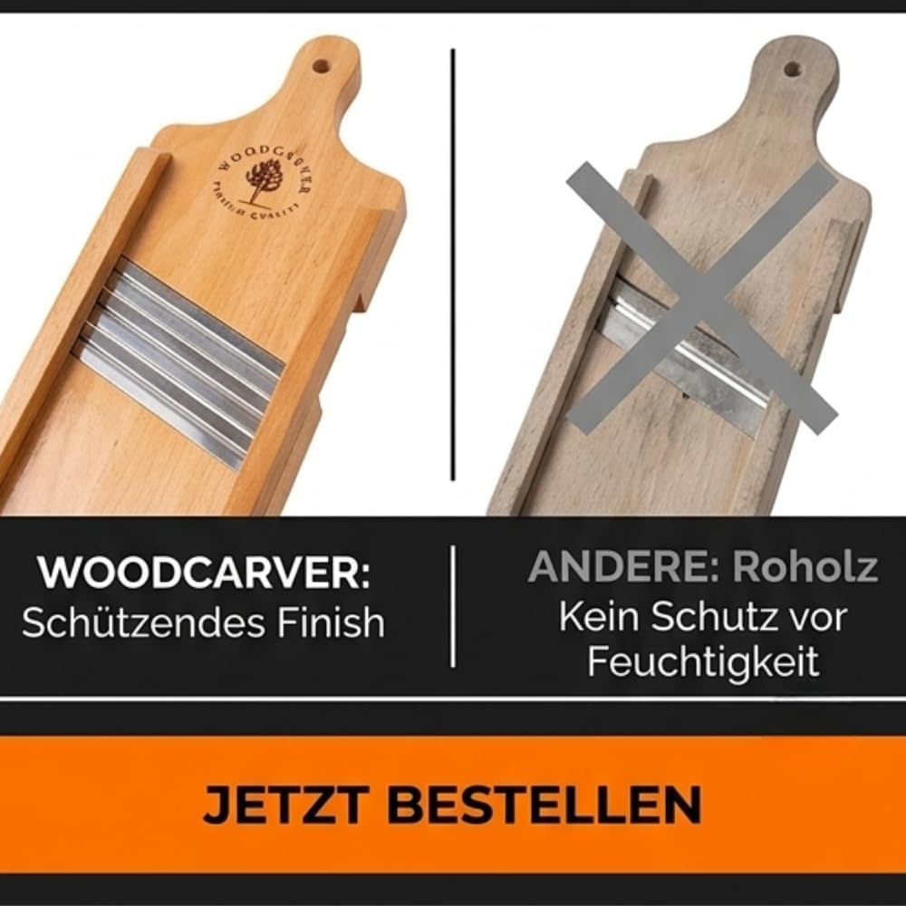 Woodcarver Krauthobel Holz – 3 Klingen aus Edelstahl – Gemüsehobel Manuell aus Geöltem Buchenholz –