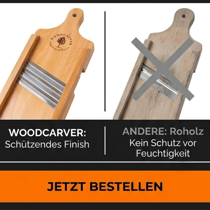 Woodcarver Krauthobel Holz – 3 Klingen aus Edelstahl – Gemüsehobel Manuell aus Geöltem Buchenholz –