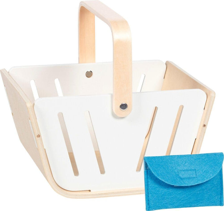 goki 51428 - Einkaufskorb MiniShopper, Tragekorb aus Holz mit klappbaren Tragegriff & Geldbörse aus