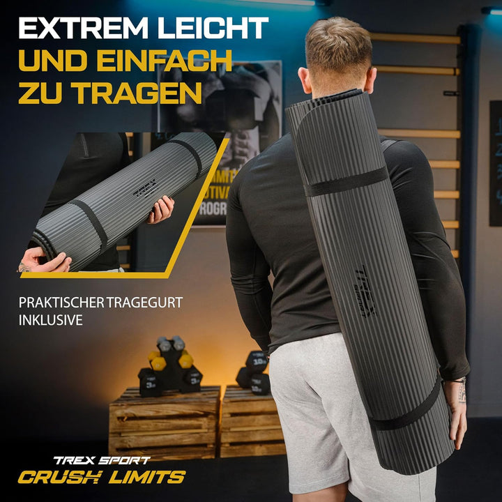 Gymnastikmatte extra dick und weich | Fitnessmatte 190x80x1cm mit Tragegurt | Yogamatte rutschfest S
