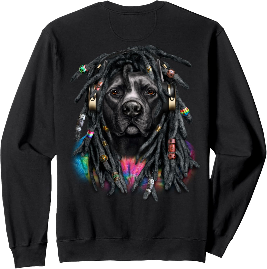 Pit Bull Terrier Hund mit Reggae Dreadlocks Haar Sweatshirt