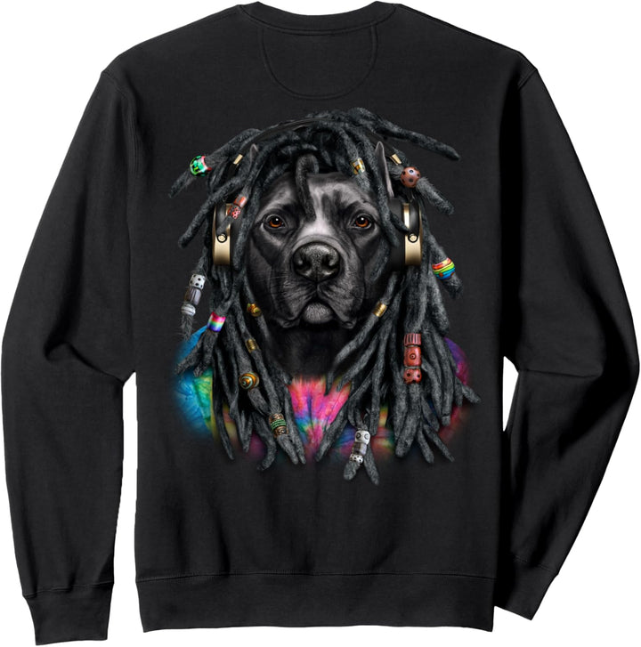 Pit Bull Terrier Hund mit Reggae Dreadlocks Haar Sweatshirt