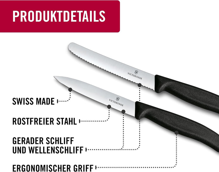 Victorinox Swiss Classic Küchenmesser Set, 3teilig, Gemüse-, Tomaten- und Frühstücksmesser, Rostfrei
