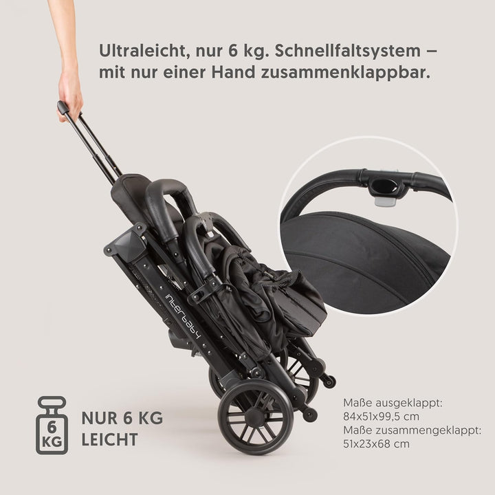 Interbaby Reisebuggy klein zusammenklappbar bis 22 kg –Leichter Kinderwagen mit Liegefunktion, Einha