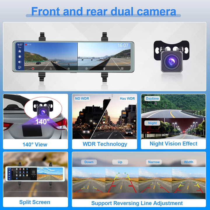 Hodozzy Kamera Auto Dash Cam Rückspiegel Carplay Wireless Android Auto, Bluetooth 11,26 Zoll Touchsc