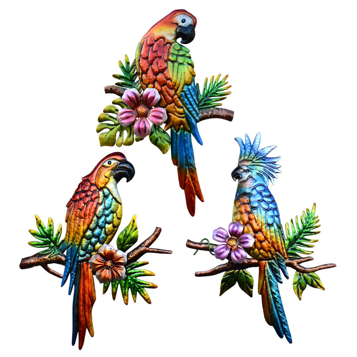 J-Fly Tropische Wandkunst für Papageien, Metall, Vogel, Wanddekoration, Aussendekoration, für Terras