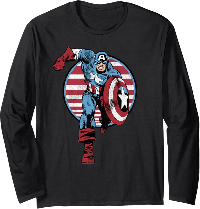 Marvel Captain America Running Striped Circle Portrait Langarmshirt