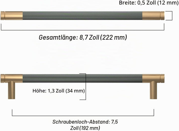 Amerdeco 10 Stück Gerändelte Schrankgriffe Goldgrau Griffe Möbel Möbelgriffe 192mm Lochabstand Türgr