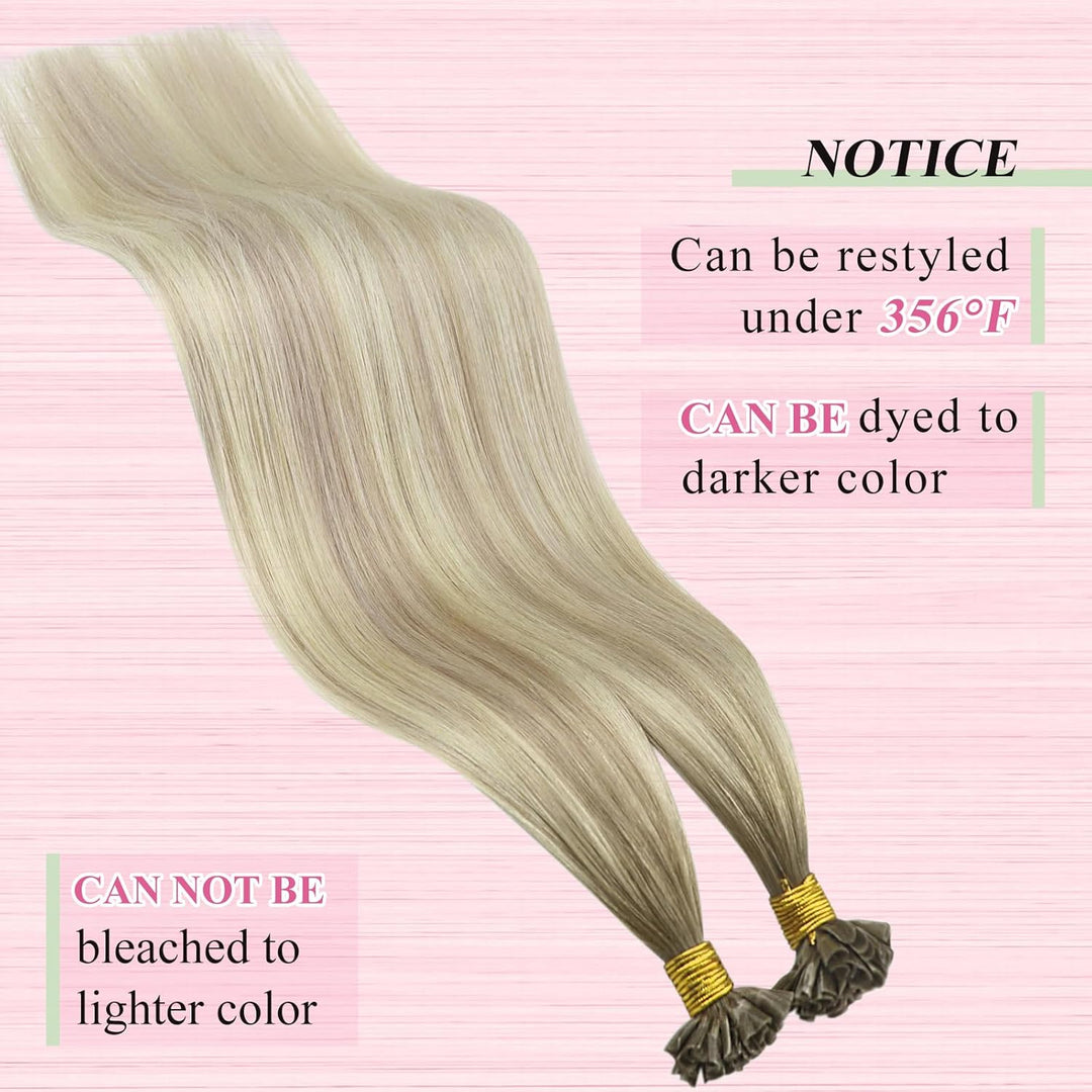 YoungSee Bonding Extensions Echthaar Ombre 40 cm Extensions Echthaar Bondings Aschblond Ombre Blond