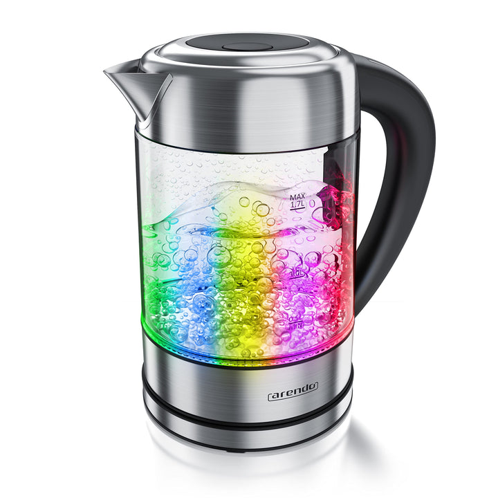 Arendo - Wasserkocher Edelstahl Glas mit Temperatureinstellung – 1,7l - einstellbare Temperaturen 40