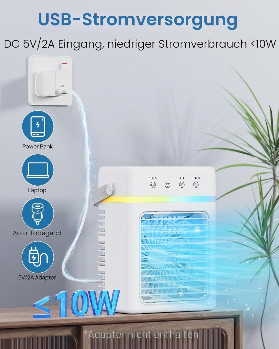 Mobile Klimaanlage Klein 900ML – Mobiles Klimagerät 3 Gebläsestufen &amp; 3 Nebelmodi, Luftkühler mit Wa