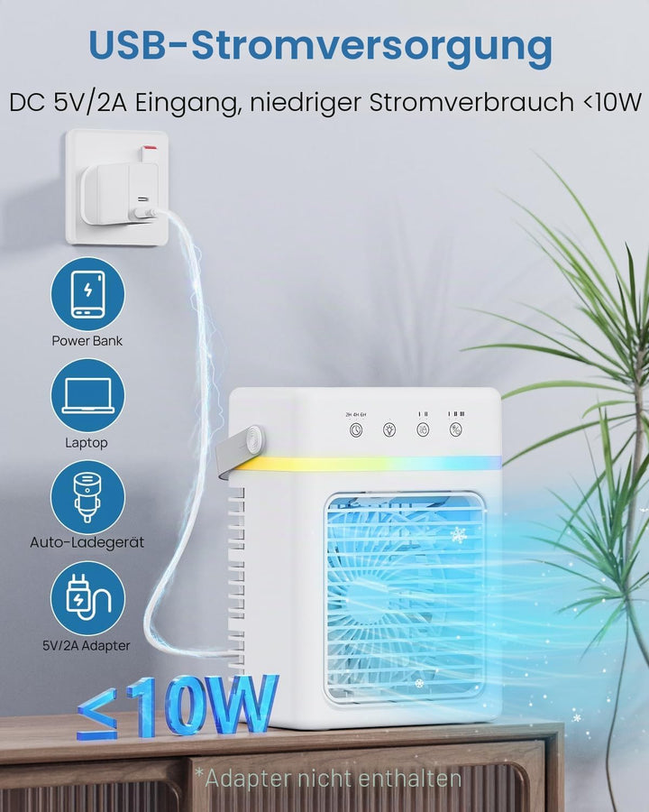 Mobile Klimaanlage Klein 900ML – Mobiles Klimagerät 3 Gebläsestufen &amp; 3 Nebelmodi, Luftkühler mit Wa