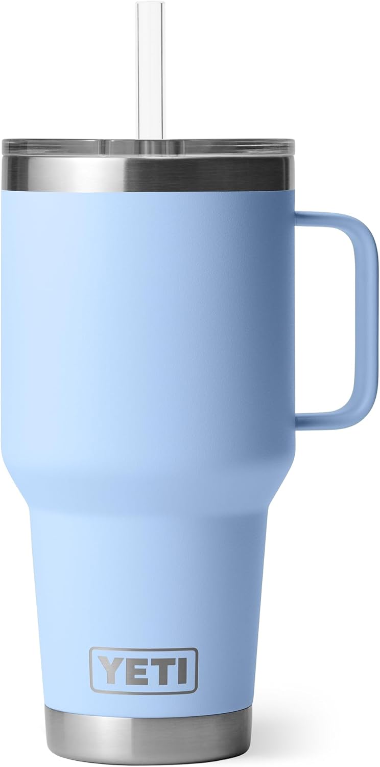 YETI Rambler Straw Mug, Stainless Steel Vacuum Insulated Mug with Stronghold Lid, Big Sky Blue, 35 o