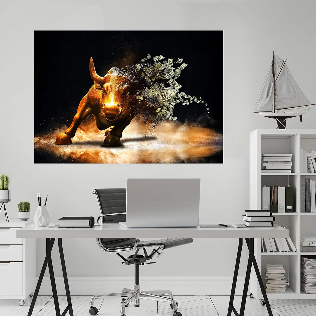 wandmotiv24 Poster als Wanddeko, Grösse Din A0, Goldener Stier, Dollar, Geldscheine, Geld, Tier, Mod