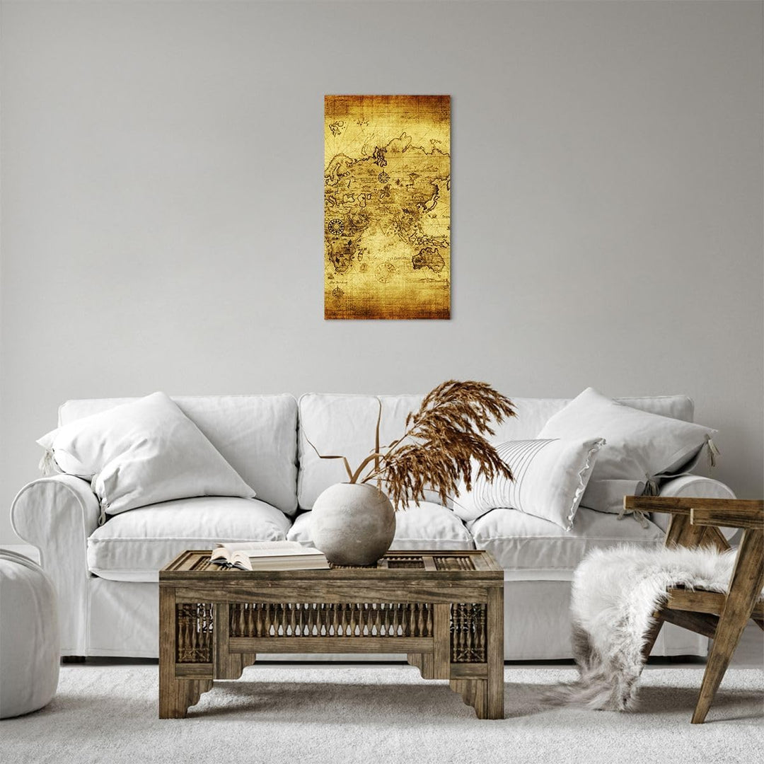 Bilder auf Leinwand Karte Welt Kontinente Leinwandbild mit Rahmen 45x80cm Wandbilder Dekoration Wohn