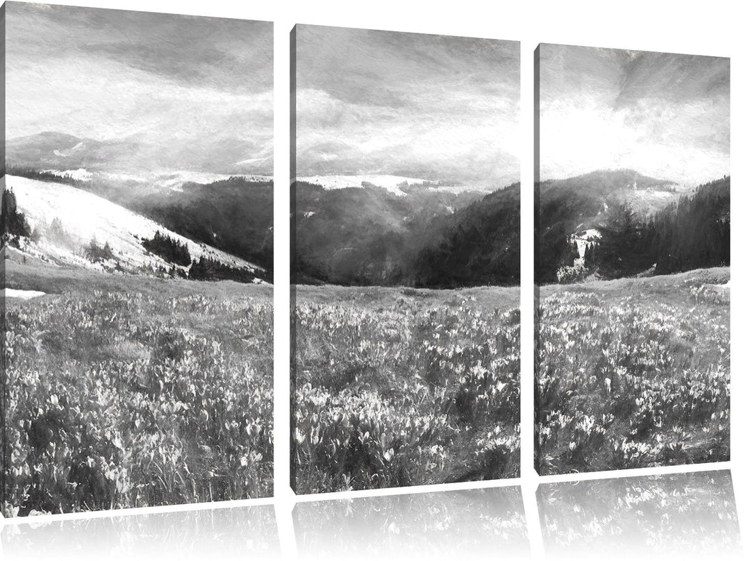 Pixxprint Berglandschaft Regenbogen als Leinwandbild/Grösse: 3 Teilig (120x80) / Wandbild/Kunstdruck
