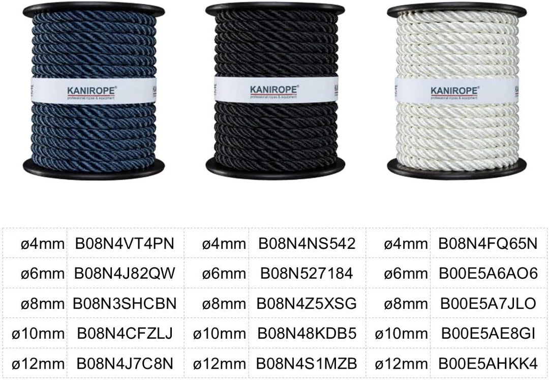 Kanirope® Polyester Tauwerk Polyesterseil POLYTWIST ø12mm 220m Schwarz 3-litzig gedreht, 220m Schwar