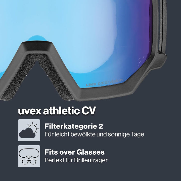 uvex athletic CV - kontrastverstärkende Skibrille mit Anti-Fog-Beschichtung im kantigen Retro-Design