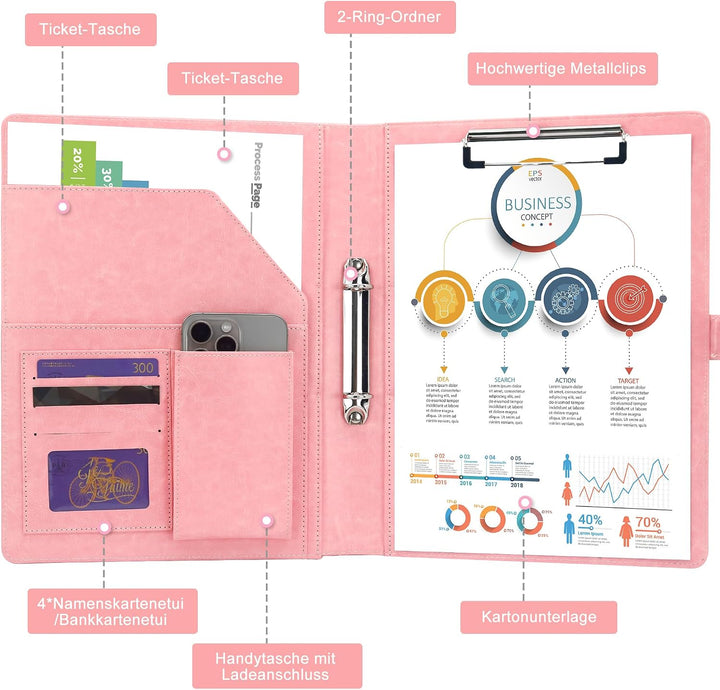 Schreibmappe 2 Ringbuch A4 Konferenzmappe Magnetischer Verschluss Wasserdicht Organizer Mappe Dokume