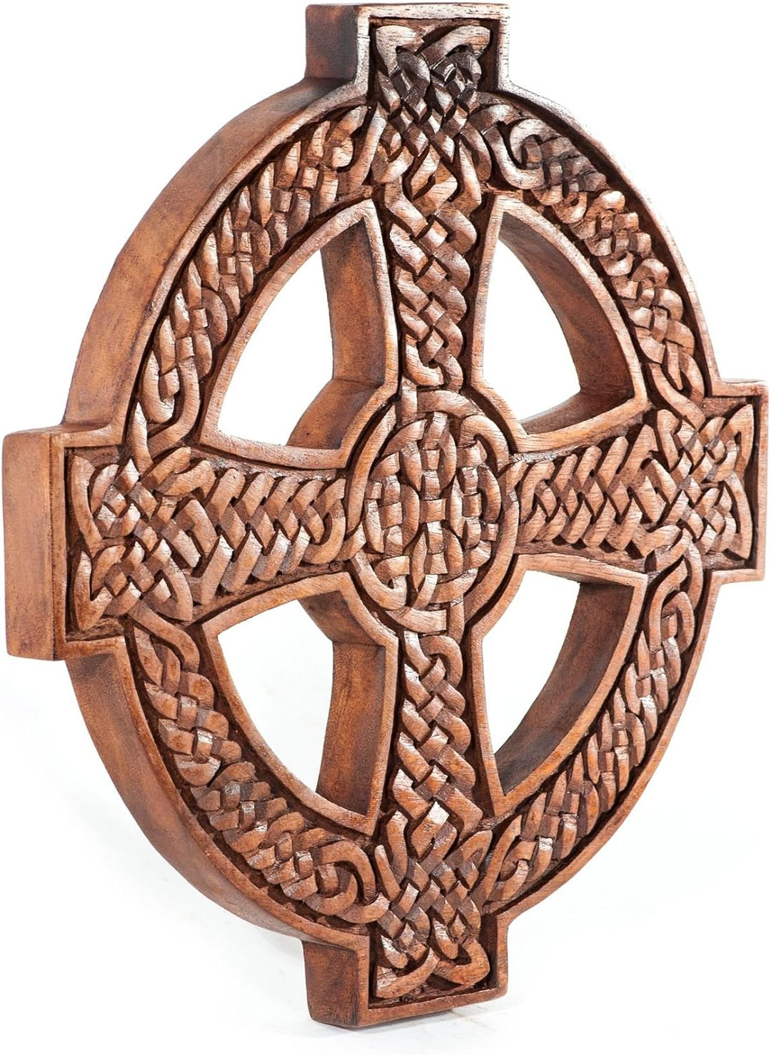 Windalf Wand Deko Taran Ø 29 cm KELTENKREUZ mit Zopfmuster Celtic Art Handarbeit aus Holz