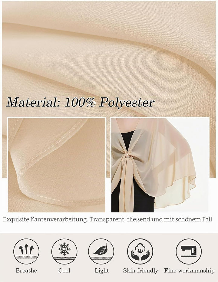 BEAUTELICATE Damen Chiffon Schal Stola Elegante Bolero Leichter Sommerjacke Braut Schal für Brautkle