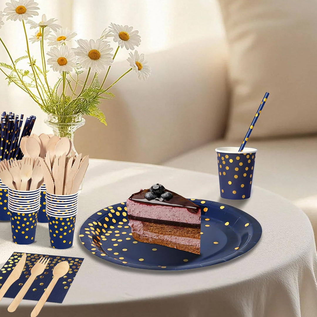 Partygeschirr Kindergeburtstag 193 Stück Dunkelblau Partyteller Geburtstag Mädchen Party Papier Set