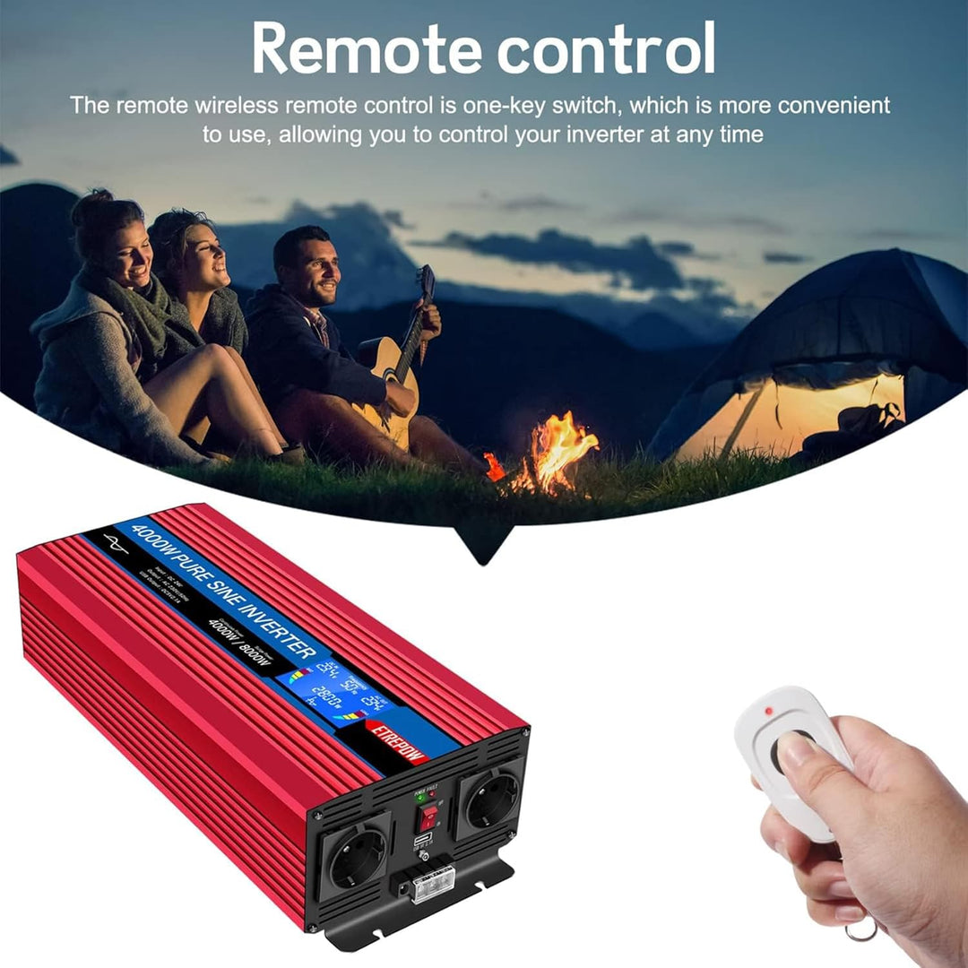 ETREPOW 4000w Spannungswandler 24v 230v Reine Sinus Wechselrichter mit 2 EU-Steckdosen und USB, kabe